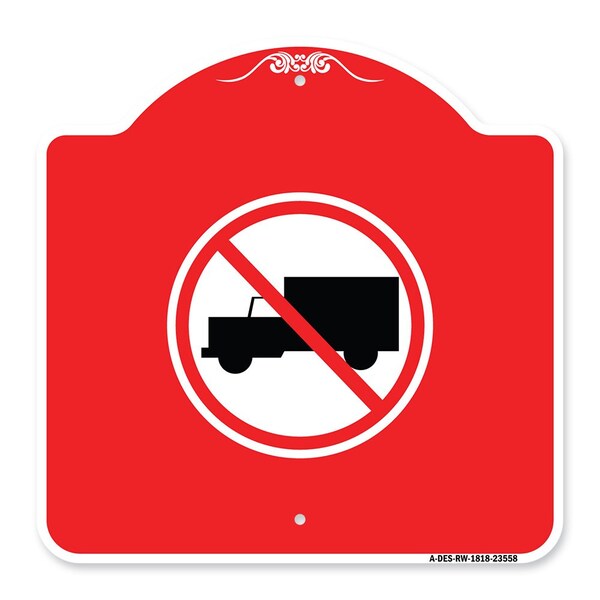 Designer Series Sign-No Truck, Red & White Aluminum Architectural Sign, 18" x 18", RW-1818-23558